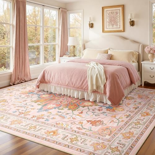 RELEANY Washable Area Rug, Large 10'x14', Pink/Light Pink/Colorful - Image 2