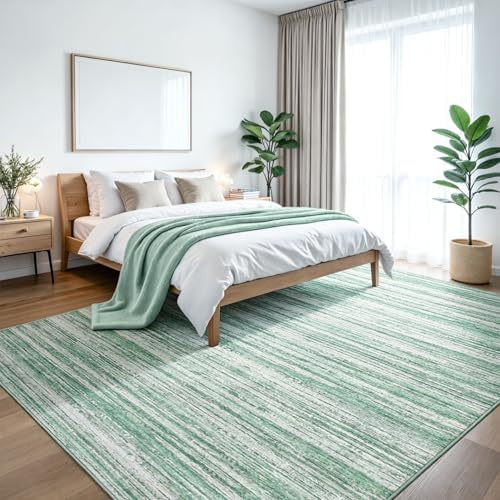 Chicrug 5x7 Green Washable Striped Abstract Area Rug Living Room Bedroom - Image 6