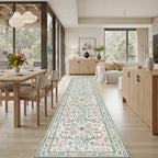 PLHXFR 2.6x14 Washable Runner Rug：Floral Indoor Kitchen Carpet Green Beige - Image 4