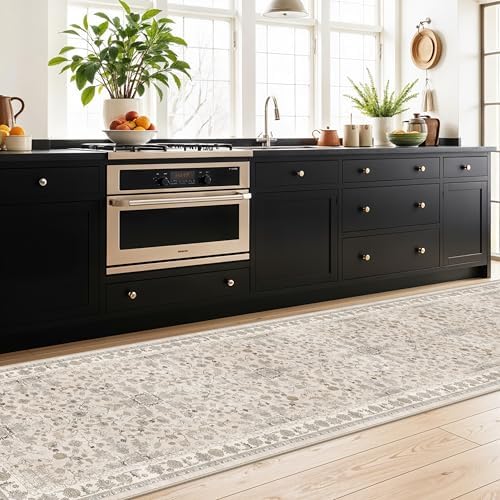 3x12 ft Long Kitchen Runner Rug - Non-Slip Washable Hallway Rug with Rubber Backing,Boho Floral Soft Low Pile Floor Carpet Runner for Entryway,Bedroom,Living Room（Beige,3x12） - Image 4