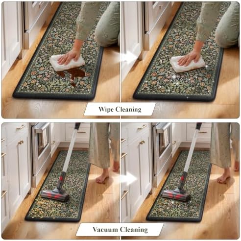 Collive Kitchen Rugs Sets of 3, Half Moon Rug Kitchen Floor Mat Sets, Black - Image 5