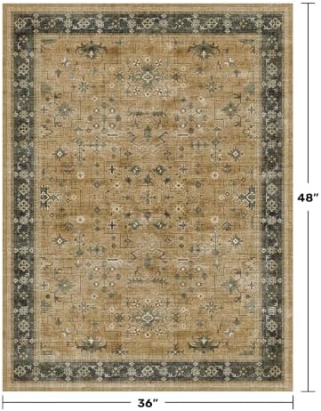 Hazo Haus Traditional Washable 3x4 Entry Rug, Mudroom Indoor Entrance Door Mat, Non-Slip Kitchen Floor Rug with Rubber Backing, Stain and Fade Resistant, Rustic Brown and Charcoal Olive Floral Design - Image 2