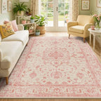 RELEANY Washable Area Rug, 5'x7', Pink/Light Vintage Pink by RELEANY