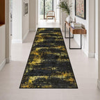 3x10 Washable Runner Rug：Modern Abstract Soft Carpet Black Gold by FXRHLP