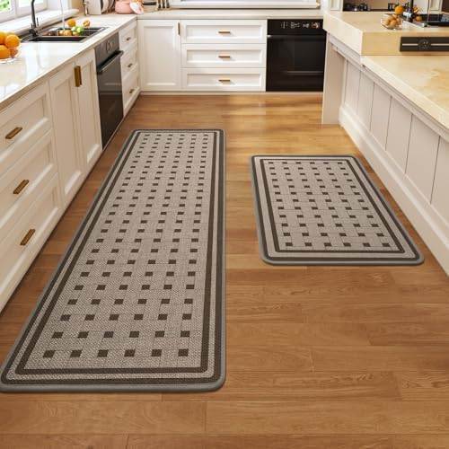 Kitchen Rugs Set of 2, Kitchen Mats for Floor,17x30+17x59 Brown by QiCaiJia