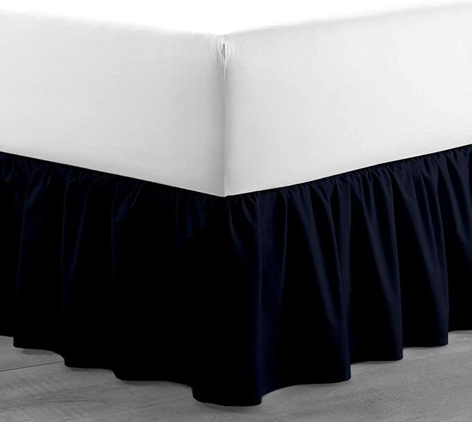 Navy Blue Solid Ruffled Bed Skirt Queen-18 Inch Drop Split Corner, Microfiber Bedskirt with Platform Three Sided Coverage