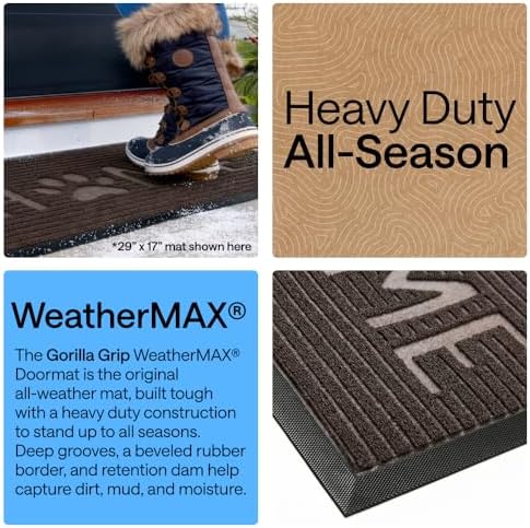 GORILLA GRIP WeatherMAX Door Mat, Indoor Outdoor, 47x35 Dark Brown Home Paw - Image 3