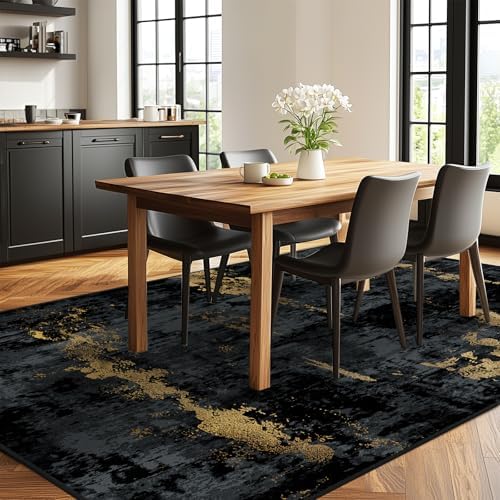RELEANY Washable 10'x14' Abstract Area Rug for Living Room Black Gold - Image 3