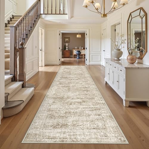 3x12 Runner Rug Non Slip,Washable Hallway Runner Rug,Brown by Restydon