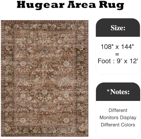 HUGEAR 9x12 Brick Red Vintage Floral Washable Area Rug for Living Room - Image 2