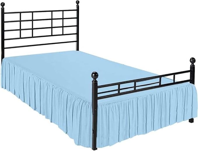 Light Blue Solid Ruffled Bed Skirt Twin XL-12 Inch Drop Split Corner, Microfiber Bedskirt with Platform Three Sided Coverage