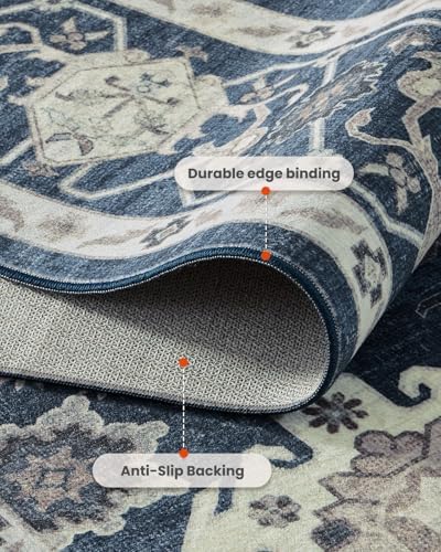 Amada Vintage Washable Area Rug,9'x12',Navy Blue/Brown - Image 5