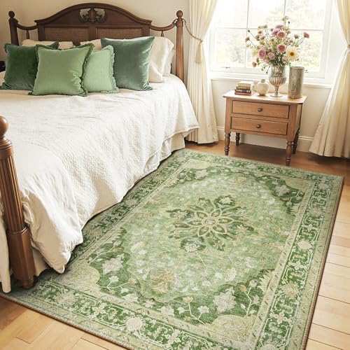 RELEANY Washable Area Rug, 4'x6', Green/Yellow - Image 3
