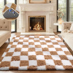Ophanie Checkered Beige & White Rug for Living Room Bedroom,Fluffy Soft Cute Fuzzy Area Rugs,Shag Plush Shaggy Bedside Floor 4x6 Furry Carpet Kids Baby Teen Dorm Decor with Over 99 pcs Pile fibers by Ophanie