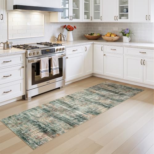 2x 8 Area Rug for Hallways, Abstract Washable Runner Rugs,Coffee/Green - Image 3