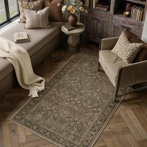 HUGEAR 3x5 Brown Linen Look Washable Area Rug for Entryway - Image 2