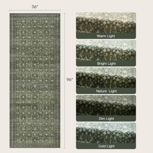 3' X 8' Area Rugs for Hallways, Green Washable Non-Slip Kitchen Runner Rug - Image 2