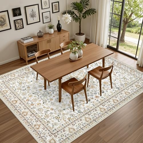 5x7 Area Rugs Living Room: Washable Vintage Rug for Bedroom Beige - Image 5