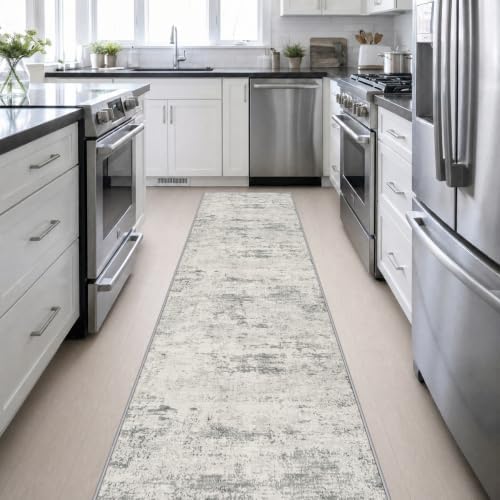 2.6x14 Washable Runner Rug:Modern Abstract Indoor Soft Carpet Gray - Image 5