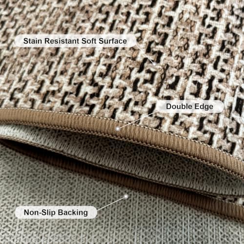Washable 2x6 ft Textured Printing Runner Rug Brown Black Low‑Pile - Image 6