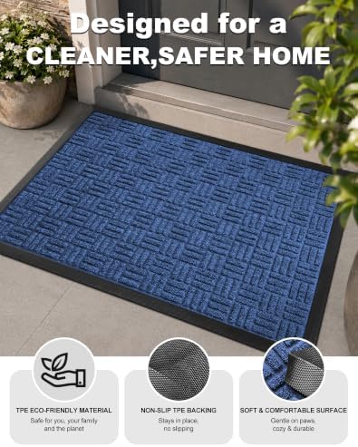 Mibao Front Door Mat Outdoor Entrance, 36" x 17" Heavy Duty Welcome Mat for Outdoor and Indoor, Waterproof Dirt Trapper Doormat, Super Absorbent Indoor Entryway Mat for Patio & Porch - Blue - Image 6
