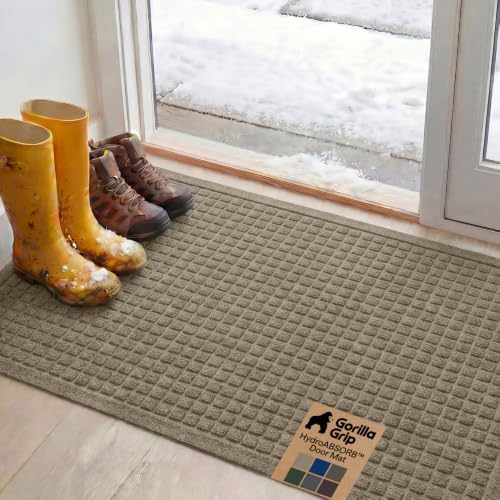 GORILLA GRIP® HydroABSORB Door Mat for Indoor Outdoor Use, 47x35 Beige by GorillaGrip