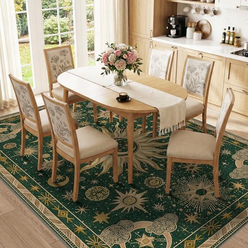 Vacuum-Friendly, 8x10 Washable Area Rug, Green Gold Yellow - Image 2