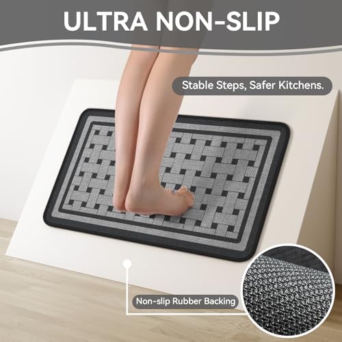 Kitchen Mats for Floor, Non Slip Kitchen Rugs, 17x47 Grey - Image 3