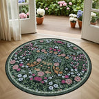 PLHXFR Round Area Rug Living Room: 4 ft Floral Washable Carpet Dark Green - Image 2