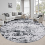 Round Area Rug Living Room: 8 ft Modern Washable Carpet Grey by FXRHLP