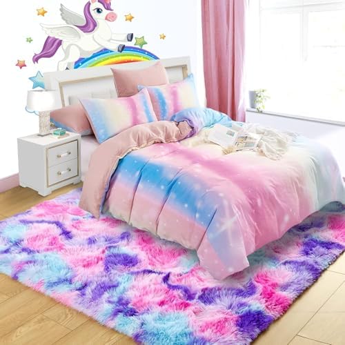 Noahas 6x9 Large Tie-Dyed Pink Purple Blue Fluffy Area Rug Non-Slip for - Image 3