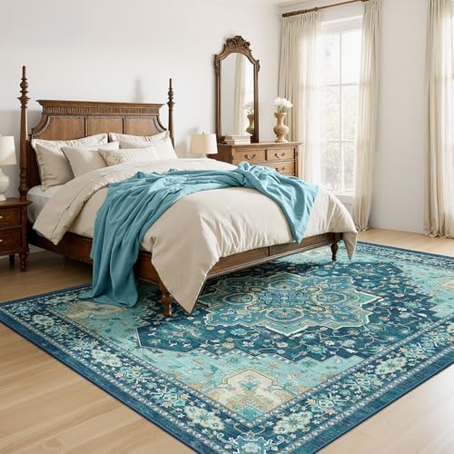 Amada Vintage Washable Area Rug,8'x10',Teal Blue - Image 4