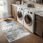 Abstract 2x4 Entryway Area Rugs: Washable Water Resistant Kitchen Rug Non-Slip Durable Doormat Ultra Soft Bedroom Beside Carpet Indoor Low Pile Floor Mat for Bathroom Stove Sink Area(2x4,Black/Grey) - Image 5
