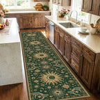 Vacuum-Friendly, 2x10 Washable Area Rug, Green Gold Yellow by meejou