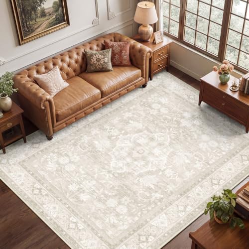 SameBed 6x9 Area Rug Living Room, Vintage Neutral Washable Carpet Beige by SameBed