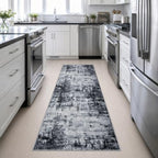 2.6x10 Washable Runner Rug:Modern Abstract Soft Carpet Dark Black - Image 5