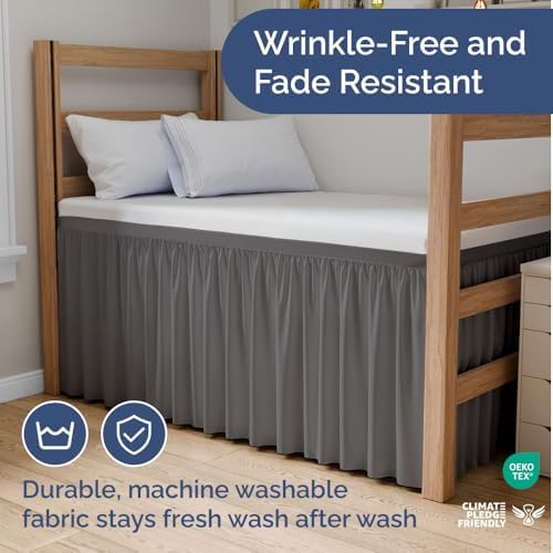 CGK Linens Dorm Room Bed Skirt Full XL - Dorm Essentials - 30" Dark Grey - Image 6