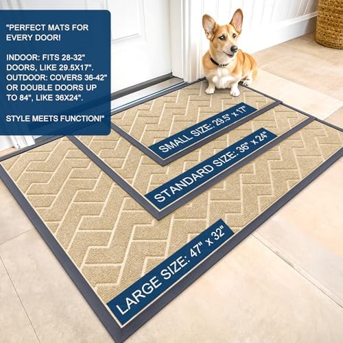 OLANLY Front Door Mat Outside 47x32, All-Season Absorbent Rubber Doormat - Image 2