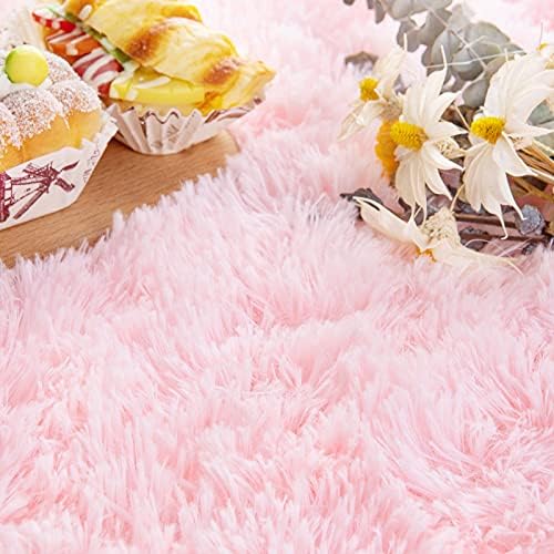 2x5 Pink Fluffy Soft Oval Rug Non-Slip for Kids Bedroom Nursery Playroom - Image 5