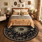 Vacuum-Friendly, Round 8ft Washable Area Rug, Black Green Blue by meejou