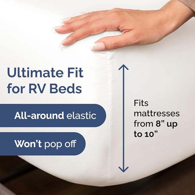 RV Short Queen Sheet Set 60 X 75 - 4 Piece RV Short Queen Bed Sheets - Soft, Breathable & Cooling - Designed for Bunks, Trailers & Campers - Fits 8” to 12" Mattress - Luxury Bedding - Antique White