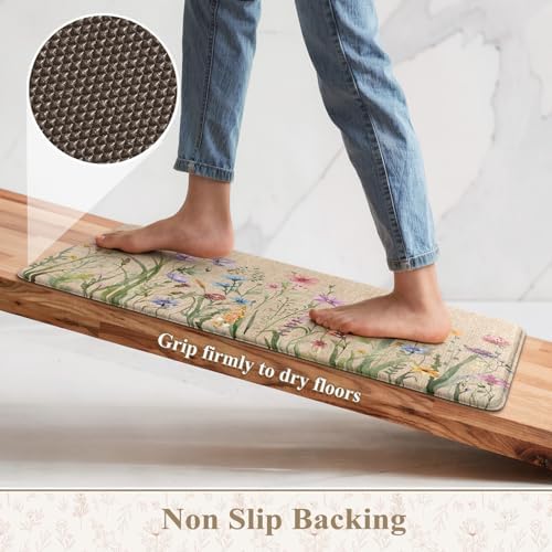 KIMODE Anti Fatigue Kitchen Mats, Farmhouse Floral Kitchen Rugs Sets of 2 - Image 4