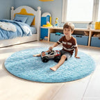 Ophanie Round Rug 4Ft Light Blue Circle Area Rugs, Fluffy Fuzzy Small Bedroom Carpet 4 Foot, Plush Shag Floor Living Room Circular Aesthetic Home Decor for Kids Teen Boys Baby with 99 pcs Pile fibers - Image 3