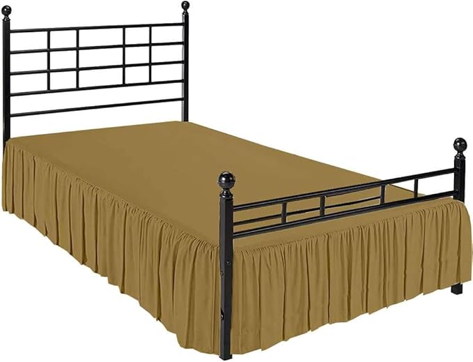 Taupe Solid Ruffled Bed Skirt King -8 Inch Drop Split Corner, Microfiber Bedskirt with Platform Three Sided Coverage
