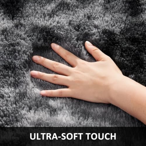 Ophanie Tie-Dyed Black & Grey Area Rugs for Bedroom Living Room, Fluffy Shag Fuzzy Carpet, Plush Shaggy Rug,4x6 Indoor Carpet for Kids Boys Dorm Home Decor Aesthetic, Nursery with 99 pcs Pile fibers - Image 2