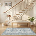 RELEANY Washable Area Rug, Runner 2'6"x5', Blue/White/Gray - Image 2