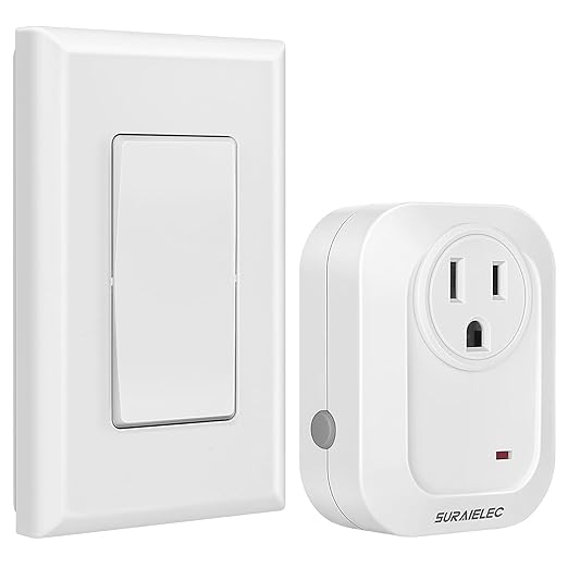 SURAIELEC Wireless Wall Switch Remote Control Outlet, No Wiring Needed, 100ft RF Range, Pre-Programmed, Expandable Remote Light Switch Kit for Plug in Pendant Light, Lamp, Small Electrical Appliance