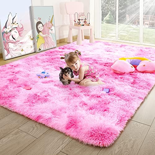 4x6 Tie-Dyed Pink Fluffy Soft Area Rug Non-Slip for Kids Bedroom Nursery by ModernHomeDecor