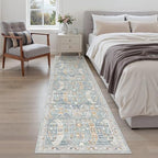 Madane Hallway Runner Rug 2x8 Washable Kitchen Rugs Non-Slip, Blue/Gold - Image 4