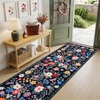 PLHXFR 3x10 Washable Runner Rug：Floral Indoor Kitchen Soft Carpet Black - Image 2